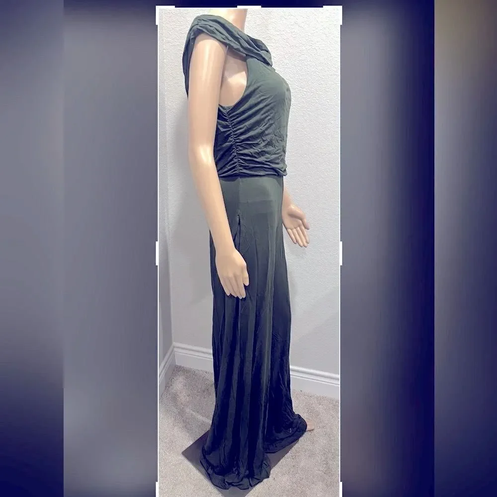 Nwt Free people forest green wide leg jumpsuit w/ pockets